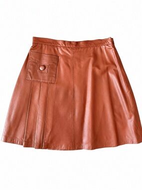 NEW RAOUL Leather Skirt Cognac Brown Pleated